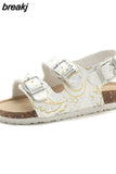 Summer Kids Beach Print Cork Sandals for Girls Boys Children Outdoor Casual Non-slip Flat with Cute Slide