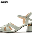 Word Buckle High Heels Female Baotou Mid-heel All-match Sandals Female Summer 2023 New Comfortable Hollow Fashion