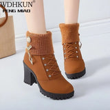 Spring Winter Women Pumps Boots High Quality Lace-up European Ladies Shoes PU High Heels Boots Fast