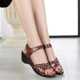 new fashion Woman sandals mother large size Flat leather Sandals slip comfort elderly Soft bottom