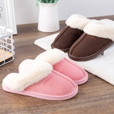 Plus Size Couple Fur Slippers for Women Non Slip Thick Plush Home Slipper Female Flat Heel Keep Warm Cotton Shoes