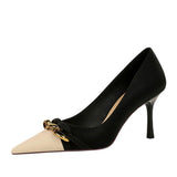 Breakj Banquet Women's Shoes With High Heel Light Color Pointed Metal Chain Decoration Fashion Single