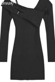 One Piece Dress Korean Fashion 2023 Winter Sexy Bodycon Y2k Mini Dress Woman Long Sleeve Solid Knitted Dress Slim