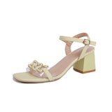 Breakj Summer New Coarse Heel Sandals Coarse Heel Outside Wearing A Buckle Side Toe High-Heeled Shoes