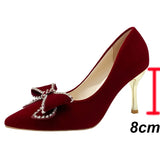 2023 New Crystal Bowknot Wedding Shoes for Women Bride Pointed Toe High Heels Pumps Woman Shallow Mouth Stiletto