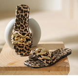 Women's Flip-Flops Square Toe Female Slippers Summer Shoes for Women Leopard print Chain Sandals Causal Slides Lady