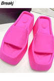 Platform Women Slippers Summer Square Toe Brand Satin Sandals WomenSexy High Heels Shoes Beach Sandals Flip