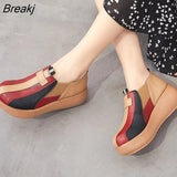 New Spring Mixed Colors Women Genuine Leather Shoes Fashion Sneakers Platform Wedge Heel Shoe High Heels Casual Trend