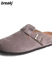 2023 New Beach Cork Slippers Casual Men Buckle Nubuck Leather Closed Toe Women Outside Slide Slip on