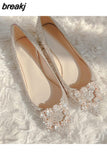 Shoes Woman Square Buckle Crystal Pointed Toe Flats Glitter Shallow Slip On Comfy Loafers Bling Bling 33-44