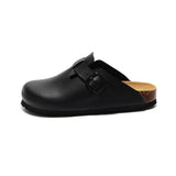 2023 New Buckle Closed Toe Cork Slipper Casual Women Solid Color Beach Outside Non-slip PU Leather
