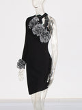 Asymmetric Design Dress Woman 2025 Spring New Fashion Temperament Flowers Splicing High-End Short Dress