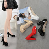 New Spring And Summer Women's Shoes Patent Leather Thick Heel Waterproof Table Shoes Fashion White Wedding Shoes Single