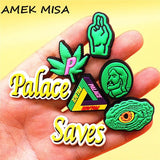 1pcs Green Theme PVC Shoe Charms Accessories Decorations Snapping Turtle Eye Weeds Designer Croc Jibz Buckle Kids