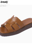 Size 34-40 Flats Slippers For Women Real Leather Low Heels Summer Shoes Woman 2023 Rome Slides Casual Platform