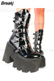Design Gothic Boots INS Hot Great Quality Fashion Cool Motorcycle Boots Big Size 43 Wedges Heart Platform Mid-Calf