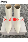 Fashion Women 10cm High Heels Boots Winter Stiletto Heels Black White Ankle Boots Plus Size 42