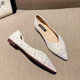 Sequined cloth flats women pointed toe moccasins crystal shoes ladies ballerina glitter soft bottom loafers shoes