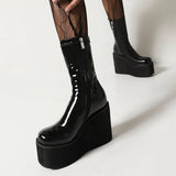 Style Red Black Platform Wedges Women Motorcycle Boots 2023 Winter Cool Street Women Shoes Ankle Boots Big Size
