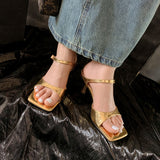 Size 33-41 Women Sandals Summer High Heels Shoes For Women Mules Genuine Leather Buckle Party Slippers Open Toe