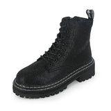 Newest Winter Women Pumps Dress Martin Boots Platform Fashion Rhinestone Lace Up Round Toe Mid Heels Snow Botas Women