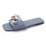 Breakj Summer New Net Red Flat Bottom Chain Cool Slippers Women Wear Fashion Metal Buckle Retro Ins