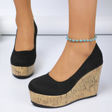 Slope Heel High Heel Single Shoes Women's New Round Head Shallow Thick-Soled Waterproof Table Fashion