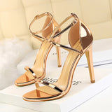 Breakj Fashion Sexy Nightclub Open Toe Metallic Cross Strap Heel High Heel Sandal Women's High