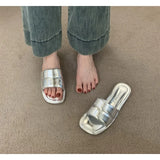 Women's Slippers 2024 Summer New Style Square Toe Flat Shoes Casual Beach Sandals Ladies Fashion Simple Sandals Women