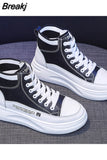 Women Sneakers High Top Fashion 2023 Breathable White Sport Shoes Platform Chunky Sneakers Leather Tennis Female