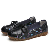 Breakj And Ribs Mother Shoes Leather Soft Soles Leisure In The Elderly Bean Shoes Lace Printing Spring And Summer Large Leather