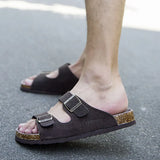 Men's Faux Suede Leather Mule Clogs Slippers Soft Cork Two Buckle Slides Footwear For Men Women Unisex