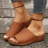 Breakj Thick Bottom Slippers Female Large Size Round Head Leisure Foot Pedal Pure Color Wedge Slippers Female