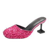 Slippers Female 2023 Summer Show Sequins Round Head Thin With High With Baotou Back Fashion Casual Half