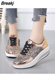 Fashion Sequin Casual Shoes for Women Breathble Lace-Up Sneakers Women Vulcanized Shoes Luxury Women Swing Platform