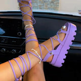 New Women's Gladiator Slippers Woman Platform Wedge Cross Tied Casual Shoe Summer Sexy Lady Ankle Wrap Lace Up Flat