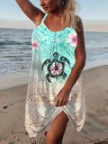 Vintage Print V Neck Dress 2022 Spring Loose Ladies Mini Dress Summer Beach Off Shoulder Sleeveless Strap Party Dress
