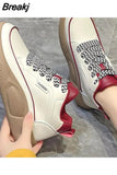 Platform Heels Casual Sport Women Shoes Flats Running Pu Leather Sneakers Woman Autumn New Thick Lace Up Mujer