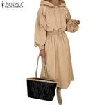 2022 Autumn Winter Elegant Hooded Robe ZANZEA Holiday Hoodies Vestido Female OL Casual Midi Dresses Women Solid Sweatshirt