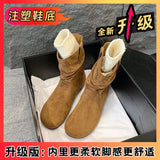 Breakj Autumn And Winter New Retro Pile Boots Brown Lazy Sleeve Boots Women Fashion Sleeve