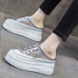 Half Slippers for Women 2024 Summer A New Style of Slip-on Mesh Breathable No Heel Thick Sole Small White