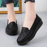 Breakj Autumn Leather Soft Soles Casual Women's Singles Comfortable Anti-Slip Wear-Resistant Mother Shoes Bean Shoes