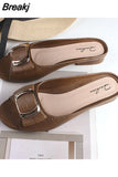 Ladies Sandals Summer Half Slippers Women's Fashion Square Buckle Casual Thick Heel Outer Wear Flat Sandals Slip on