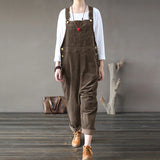 Kaftan Corduroy Overalls Womens Jumpsuits 2022 Autumn Harem Pants Casual Long Pantalon Palazzo Female Button Rompers
