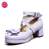 Spring Autumn Pumps Purple Pink Lolita Shoes Princess Cosplay Cross Strap Platform Block High Heels Womens Men Maid Role