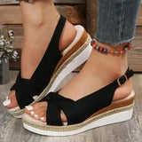 Sandal Shoe Summer Heels Med Clogs Wedge Espadrilles Platform Large Size Suit Female Beige Without Girls Fashion Handmade