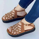 Women Sandals Summer 2022 New Rivets Platform Sandals Flat Heels Shoes Women Summer Sandalias Mujer Elegant Medium Heel