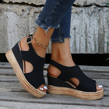 Plus Size Wedge High Heels Sandals Women 2024 Peep Toe Platfrom Sandals Woman Buckle Strap Non Slip Beach Sandles