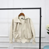 New Fashion Street Faux Leather Jacket Women Casual Loose Batwing Sleeve Washed Pu Leather Coat Biker