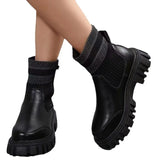 Breakj And Winter New Thick-Bottomed Round Head Elastic Knitting Martin Boots Women's Large Size Warm Women's Short